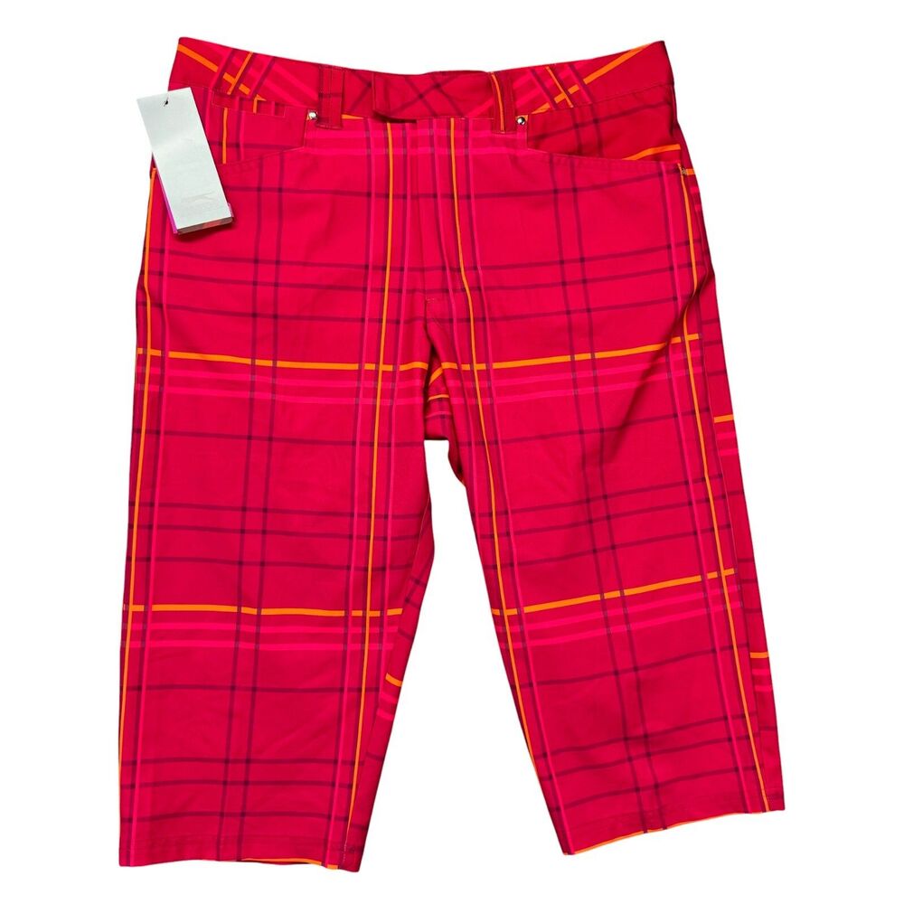 Slazenger Shorts Womens US 8 UK 12 Red Pink Plaid Chino Long Short Casual NWT